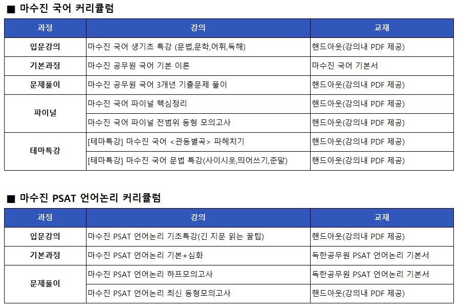마수진 커리큘럼